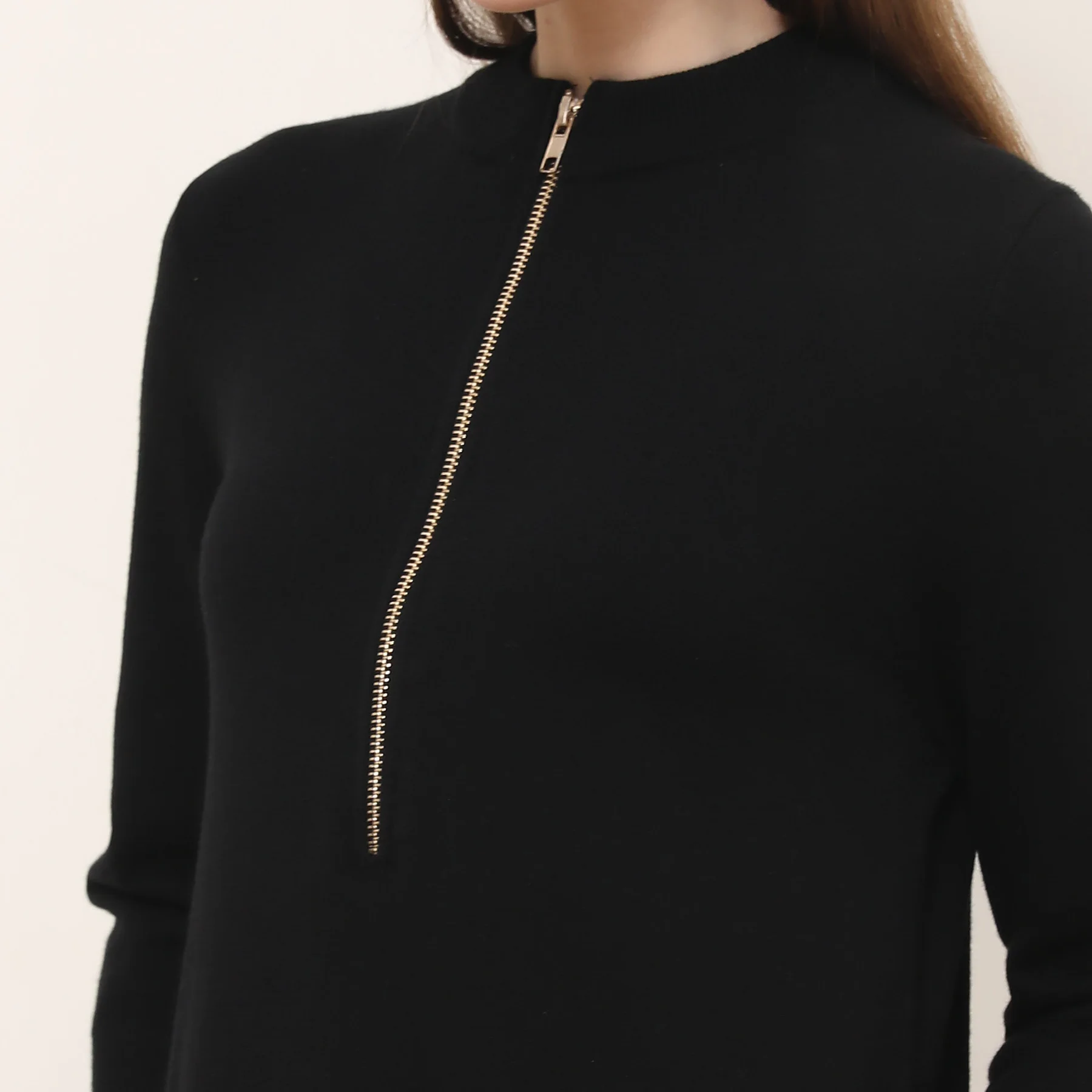 AP 25 AW New Women ZIipper Sweaters Maxi Dress Soft and Comfortable Black Casual Dress Half High Collar Stretch