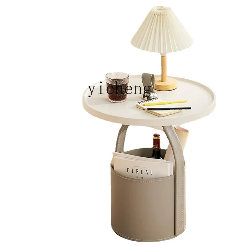 Tqh Small round Coffee Table Mobile Bedside Small Table Hand Carrying Storage Corner Table