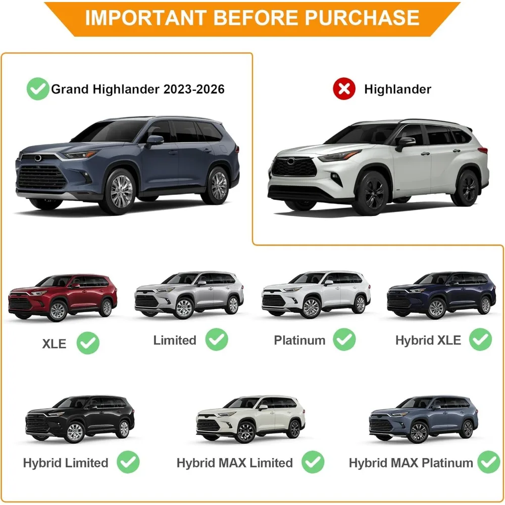 قضبان متقاطعة لرف السقف باللون الأسود القوي لموديلات Toyota Highlander وLexus TX الجديدة لعام 2024، جميع الدرجات، تدعم ما يصل إلى 26 وحدة