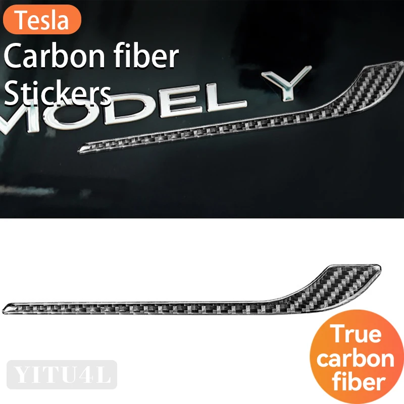 

For Tesla Model Y Carbon Fiber Pattern Sticker, Rear Logo Decorative Sticker, Protective Strip Car Accessories