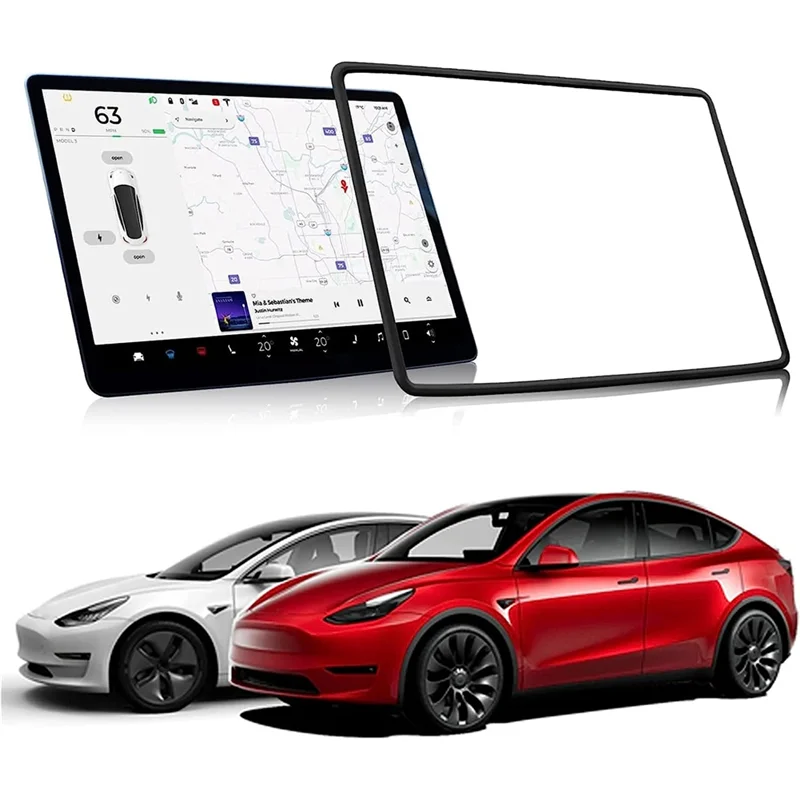 Screen Protector Frame for Tesla Model 3 Model Y Accessories 2017-2023 Silicone Center Console Decor Protection ,Black