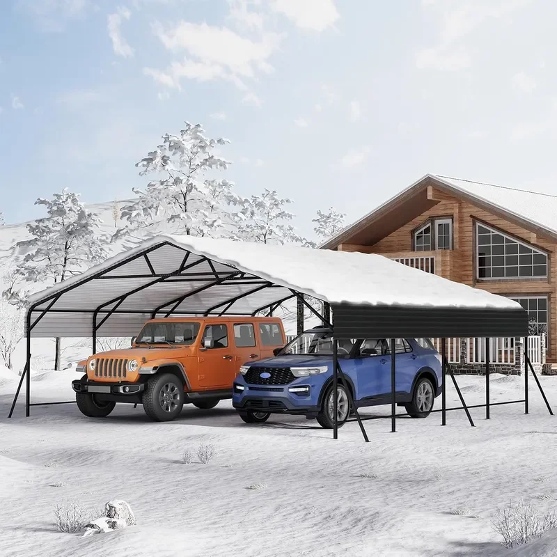 Metal Carport Oversized Metal Garage with Steel Frame for All Weather 20x20x9FT Heavy Duty Carports for Car Boats and Tractor