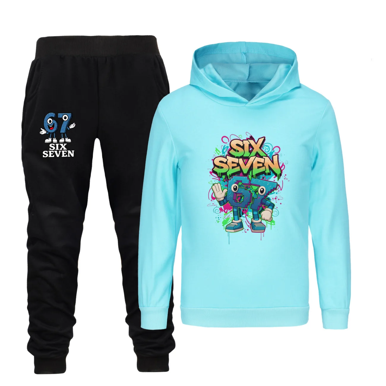 

Осенний забавный спортивный костюм Six Seven для мальчиков и девочек, детский модный свитшот для отдыха + комплект черных брюк