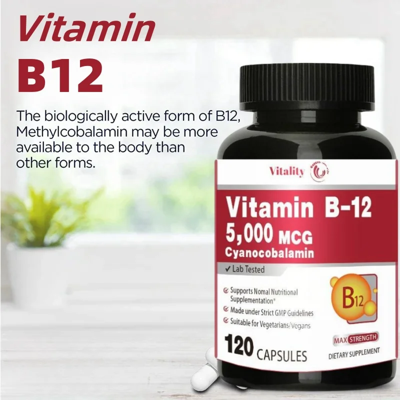 Vitality Vitamin B12-5000 MCG Supplement -Benefits Brain & Heart Function, Supports Memory, Learning, Helps Boost Natural Energy