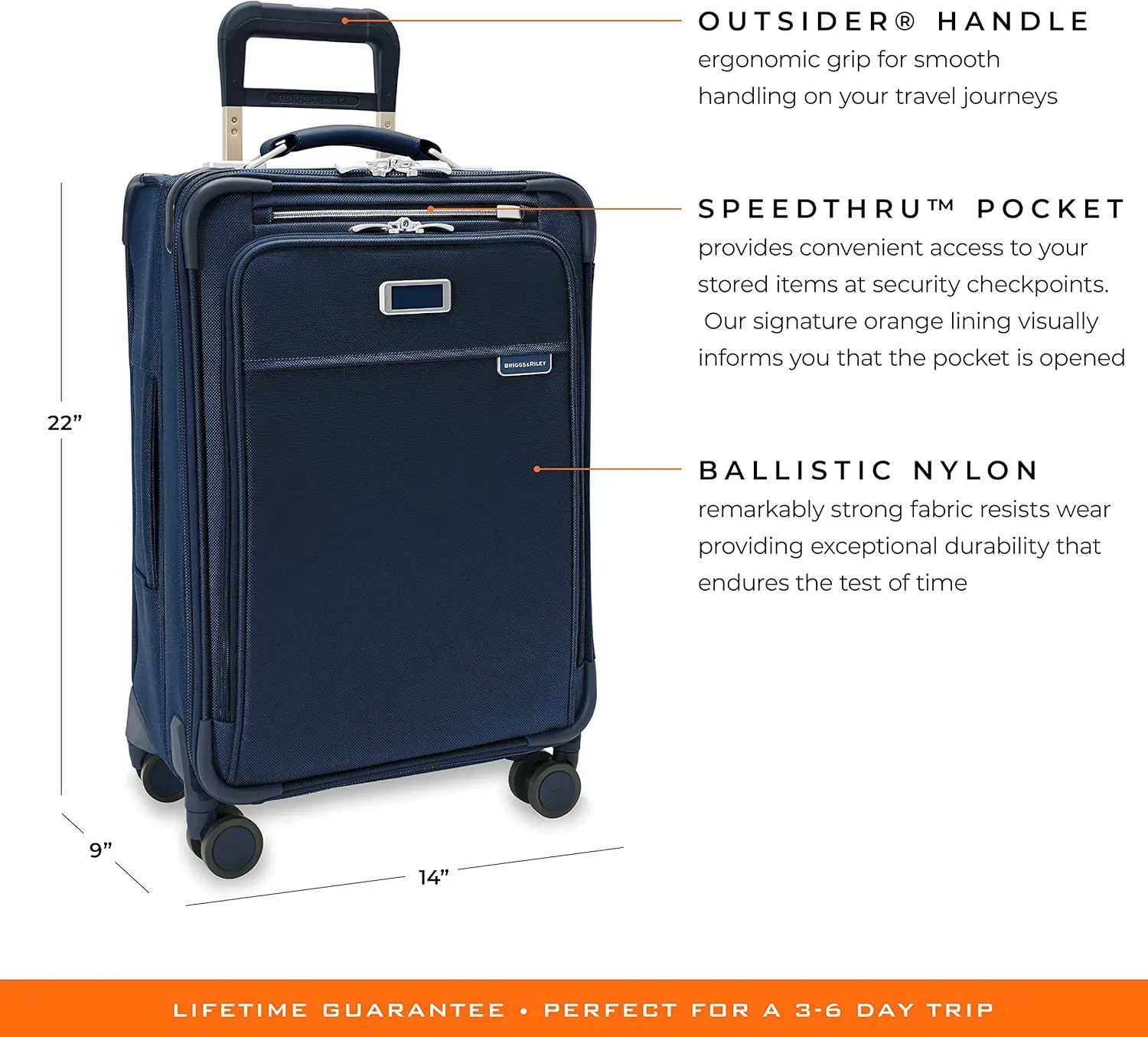 Briggs & Riley Baseline Spinners, Navy, 22-inch Essential Carry-On