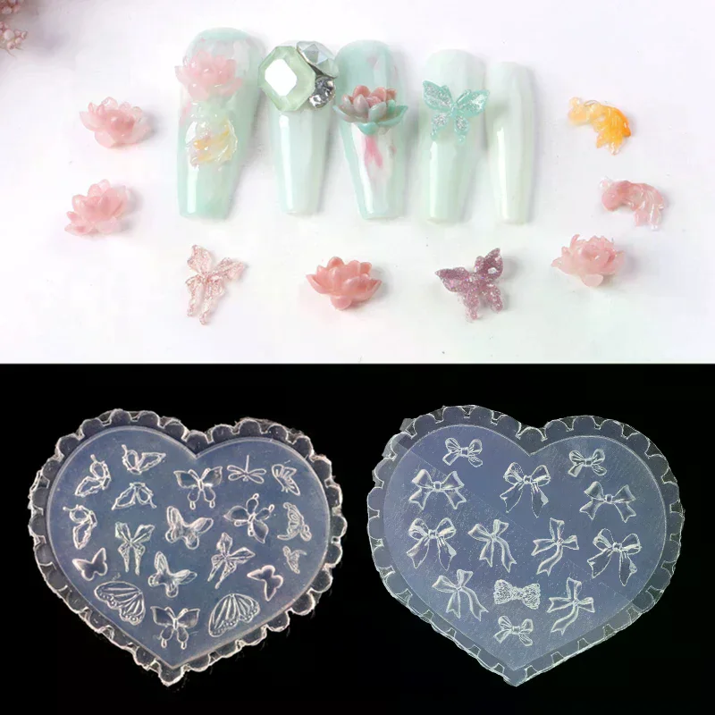 /Kuz/1Pcs Silicone Nail Mold Heart Shaped Butterfly Bow Flower 3D Nail Template Nail Art Decorations Nail Art Mold Manicure Too
