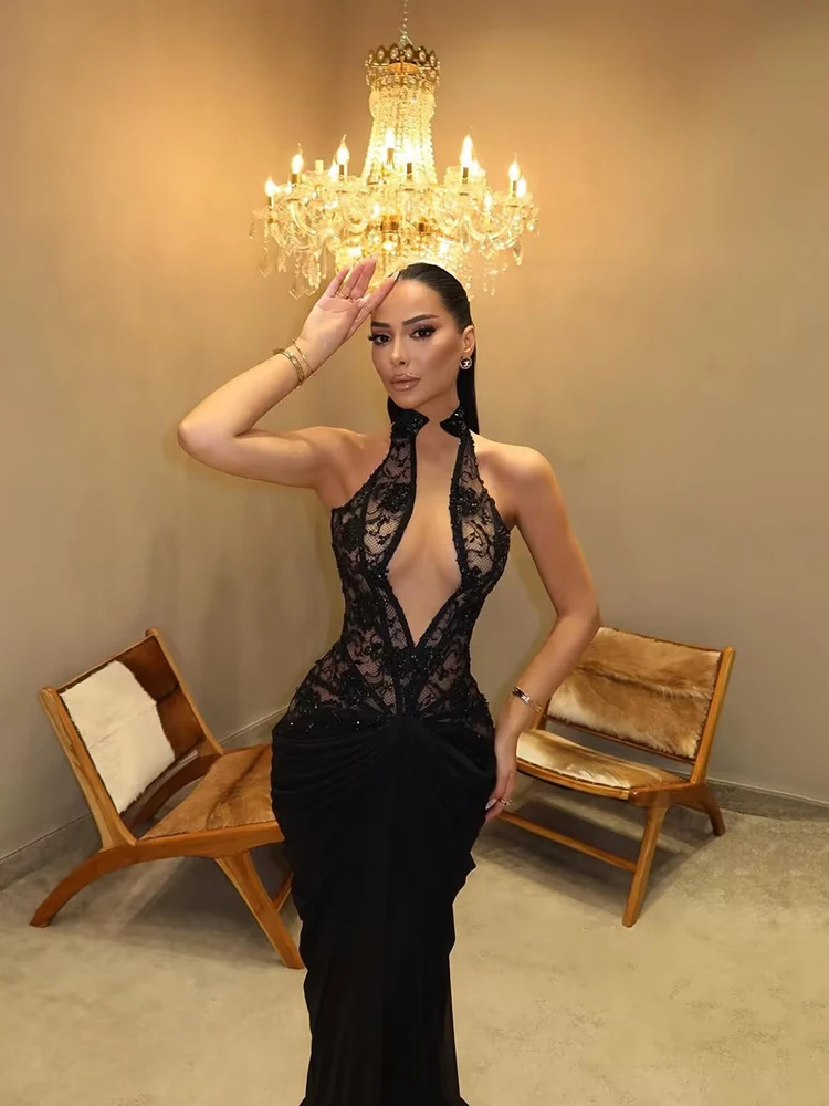 Verngo Sexy Spitzen-Meerjungfrauenkleid mit Neckholder-Ausschnitt, modernes Maxikleid für den Abschlussball, elegante Partykleider, individuell gestaltet