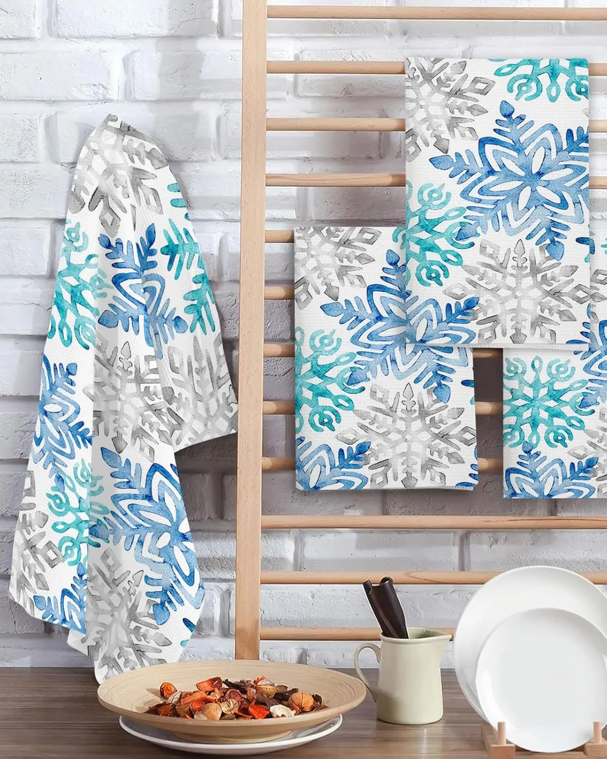 

Рождественский синий бирюзовый серый снежинка, кухонное блюдо, чайные полотенца, чистящие средства, впитывающие салфетки для бара, рождественские украшения