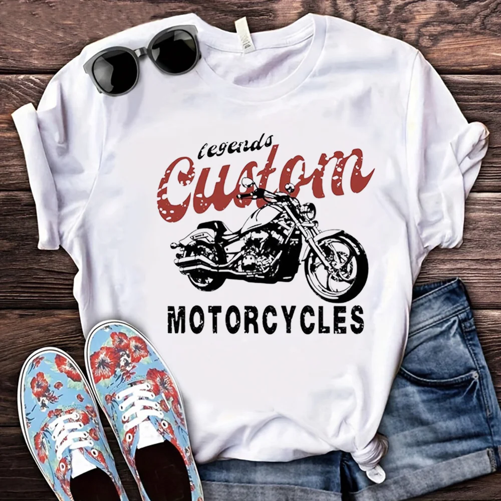 Vintage Custom Motorcycle Graphic with Distressed Lettering 100% Cotton Men T-shirt Summer Biker-Inspired Casual Streetwear Top