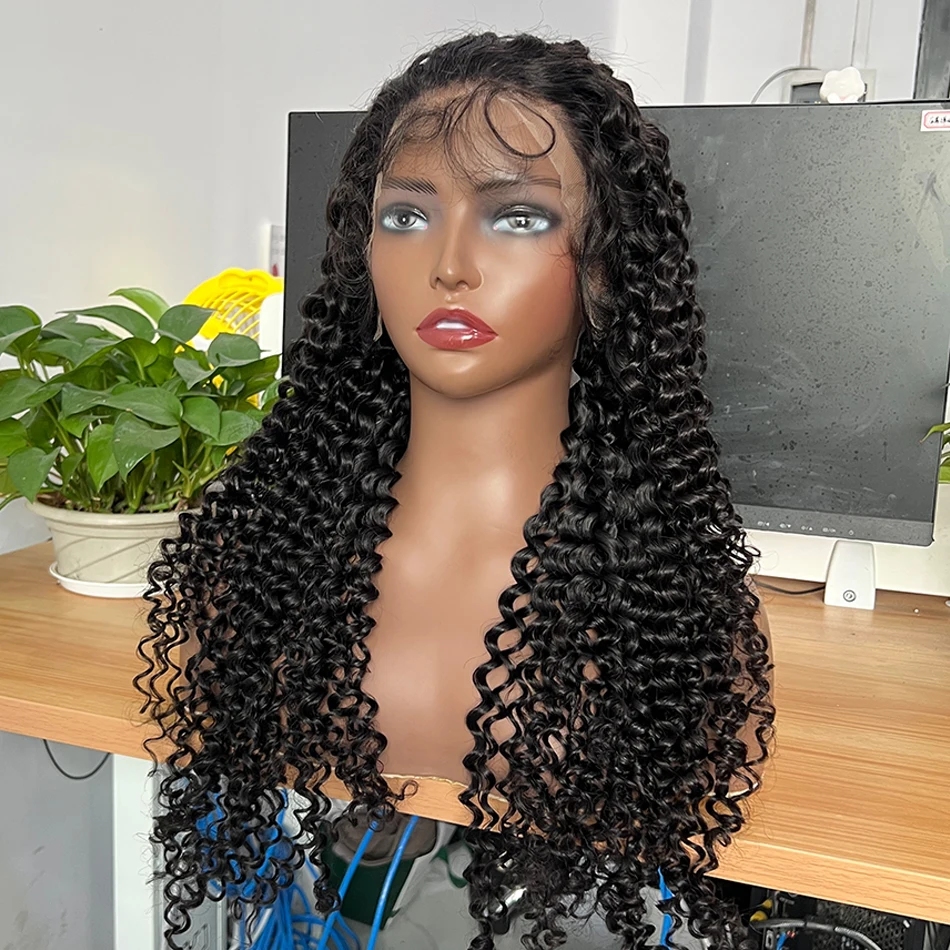 

Curly Human Hair 13x4 HD Lace Front Wig 200% Density Natural Black Color Preplucked Bleached Knots 100% Raw Virgin Hair Wigs