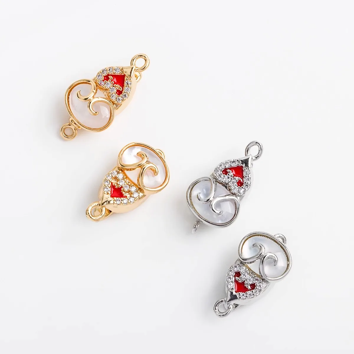 

18K Gold-plated Zirconium White Shell Gourd Ingot Buckle Chinese Style Fulu Connecting Buckle DIY Plug Stick Snap Buckle