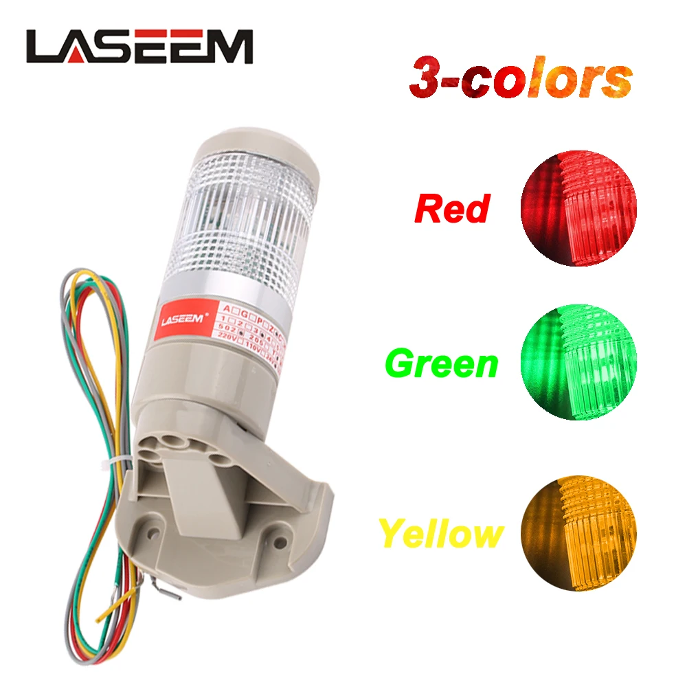 DC 12V 24V Wall Signal Warning light 3-colors Green Red Yellow Indicator LED Security Alarm Flashing /Steady light with buzzer