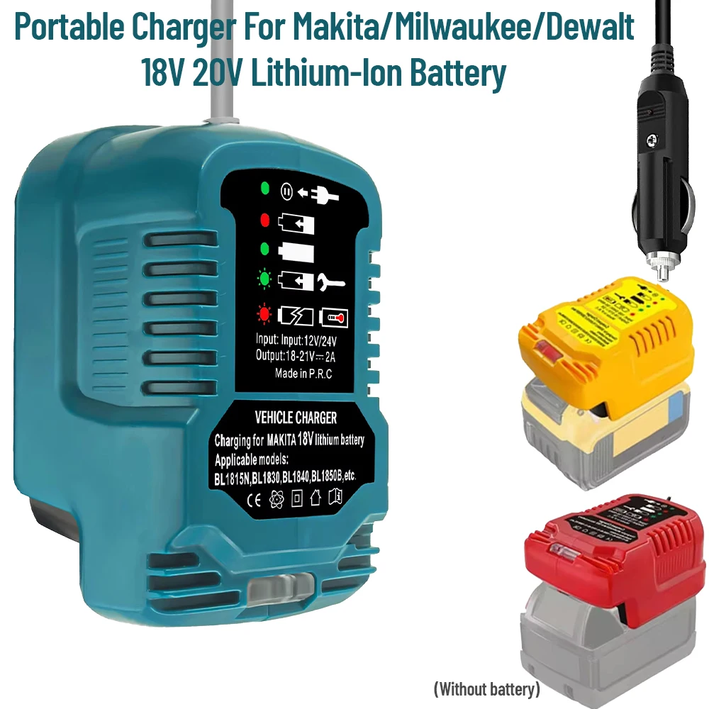 Für Makita/Milwaukee/Dewalt 18V Li-Ion Batterie Ladegerät Tragbare Auto Ladegerät mit Zigarette Leichter Stecker LED Anzeige
