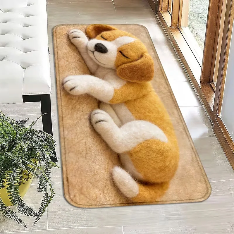 2D Cute Sleeping Samoyed Dog Runner Rug Soft Puppy Animal Print Hallway Kitchen Bedroom Entryway Carpet Home Decor Area Rug