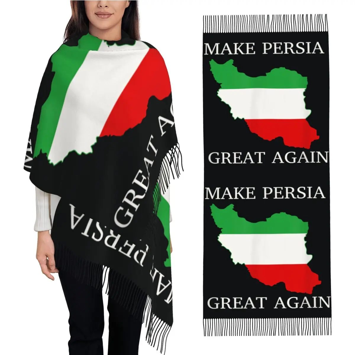 

Иранский шарф «Сделаем Иран великой снова» с длинными кисточками, женский, в стиле Y2K, забавный, большой, зимний, для улицы, как уличный платок