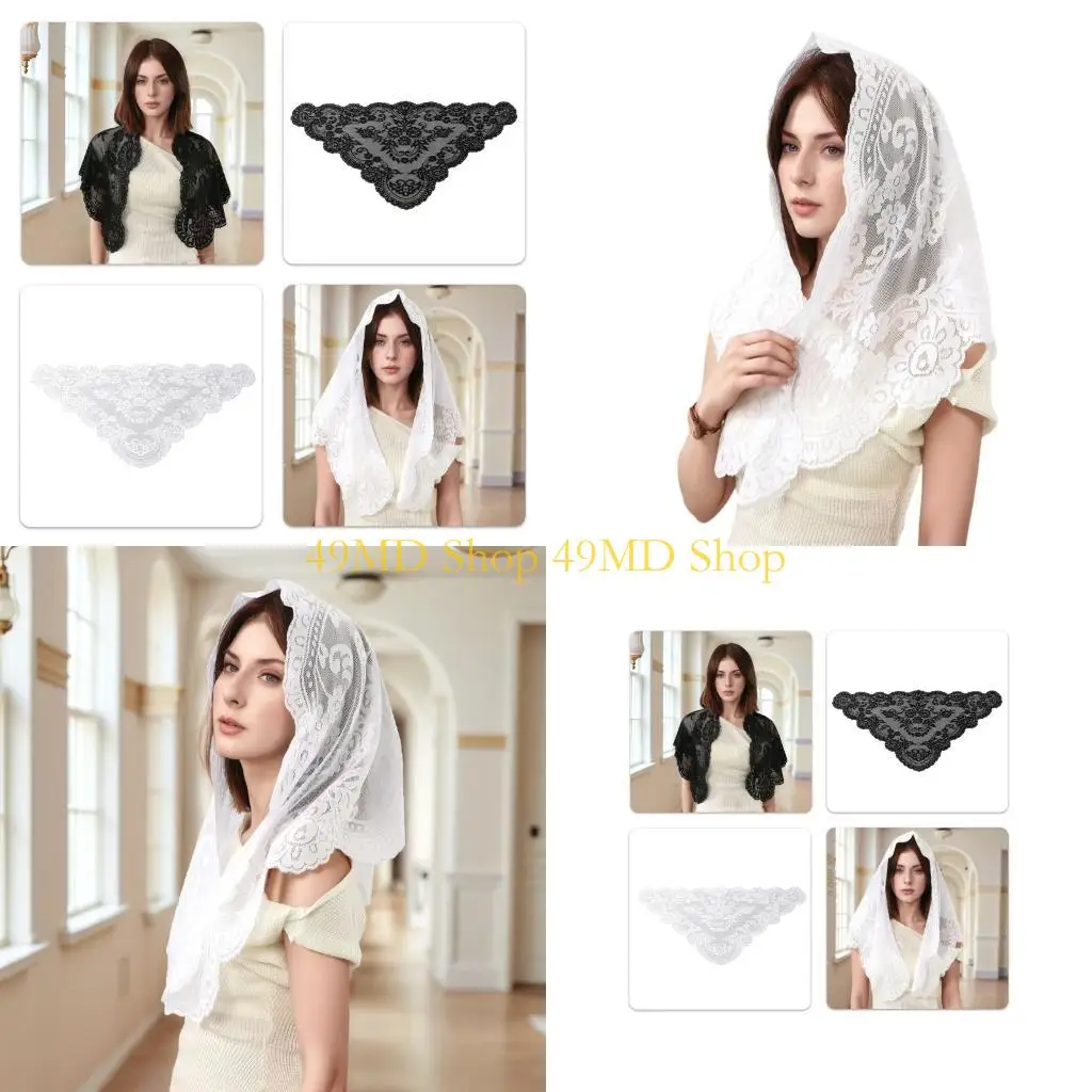 

49MD Elegant Embroidered Scarf Triangular Headcover Multipurpose Neckerchief Polyester Fabric For Wedding Party