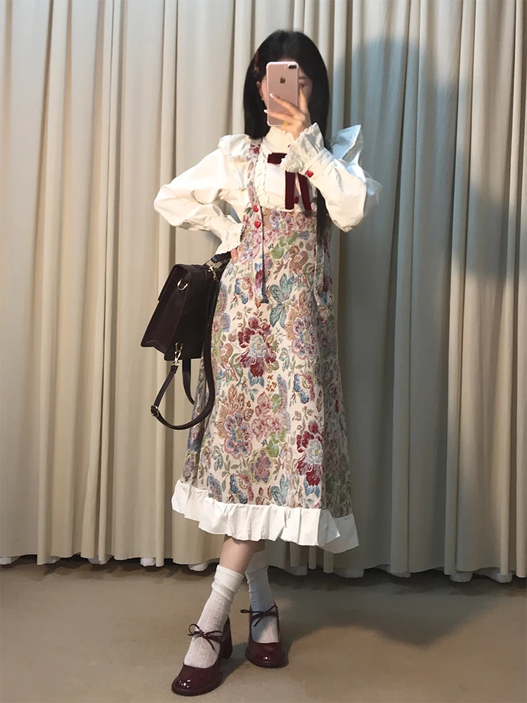 Herbst 2025, neuer chinesischer Stil, nationaler Trend, Retro-Stickerei, Riemen, lang, Dr, Stehkragen, Knoten, Irt, zweiteiliges Set