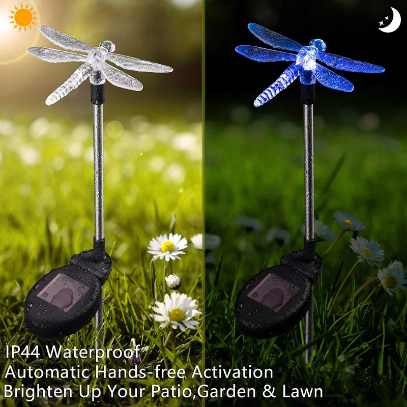 Led Solar Stake Lights Multi-Color Changing Dragonfly Butterfly Bird Lawn Lamps Outdoor Garden Yard Landscape Pathway Decoration