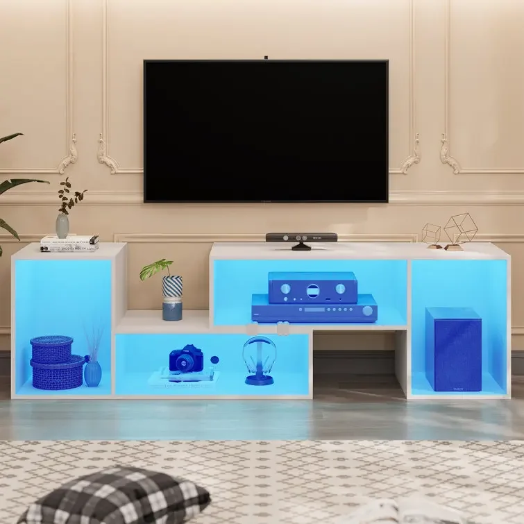 

Retractable TV Cabinet LED Light TV Stand White High Gloss TV Cabinet Furniture