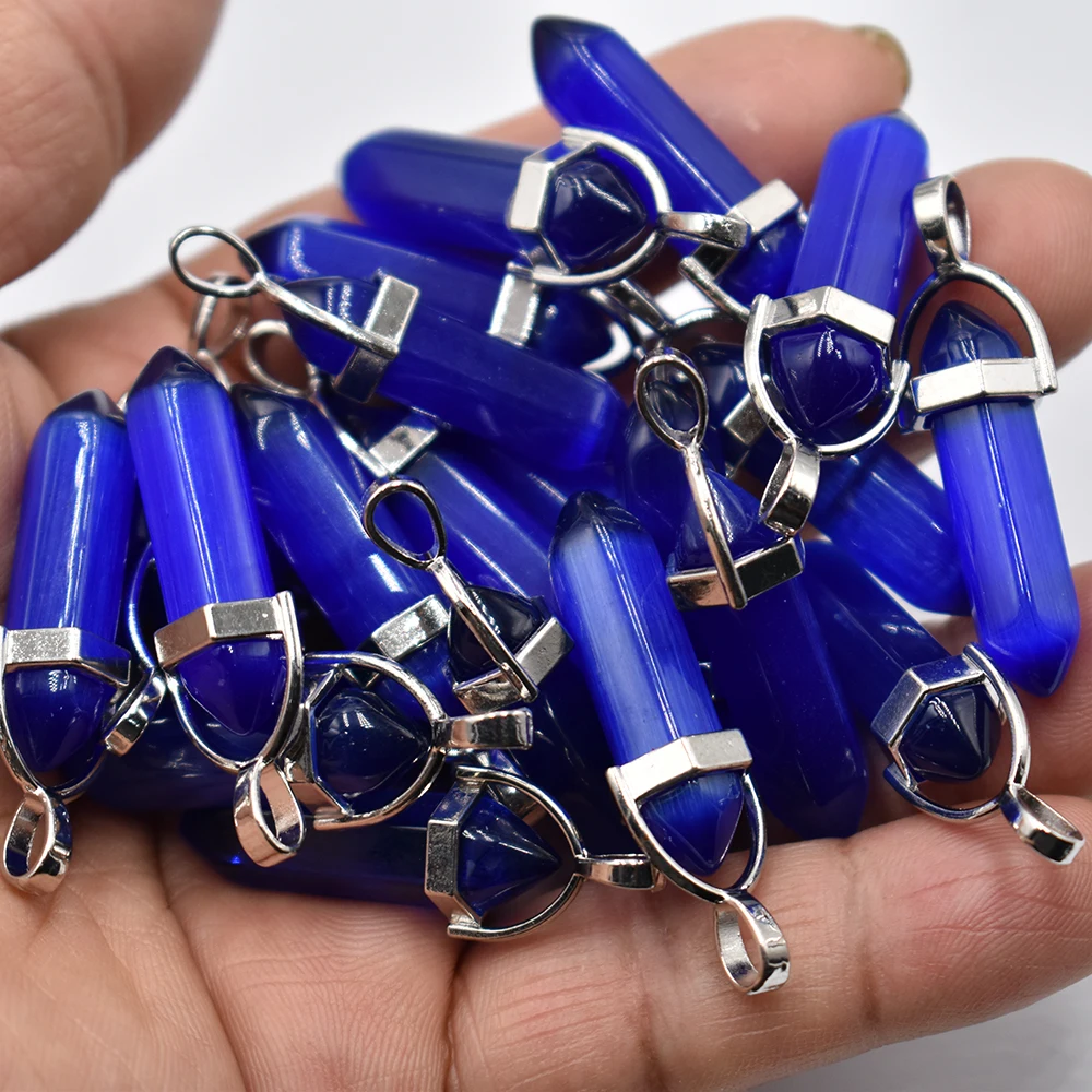Großhandel 24 Stück/Set Modische, hochwertige Katzenaugen-Stein-Mix-Säulenanhänger, Chakra-Anhänger für die Schmuckherstellung, kostenloser Versand – Detail 3