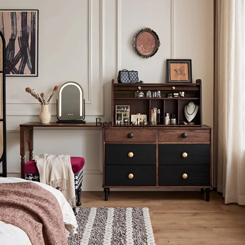 

Medieval style all solid wood retro dresser bedroom bedside storage storage cabinet French chest retractable