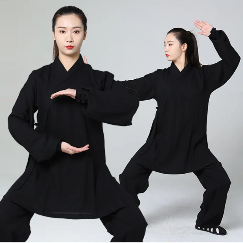 Wudang Tai Chi Practice Martial Art Uniform Taoist Kung Fu Top and Pants Set Women Chinese Traditional Cotton Linen Clothing