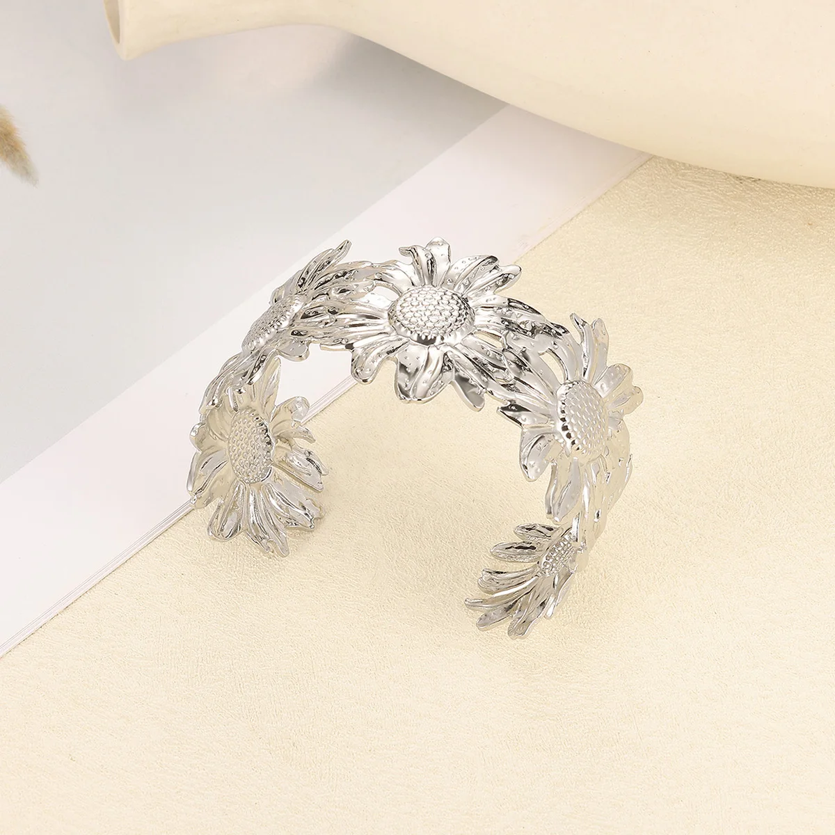 Chic Chunky Wide Cuff Bangles Bracelet For Women Flower Leaf Stainless Steel Broad Surface Pulseras Jewelry Punk Hiphop Gifts