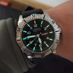 EPOCH Men Quartz Watch Luminous 10Years Lithium Battery Japan Movement Rotated Dial WR100M Sapphire Chinese English Day Military
