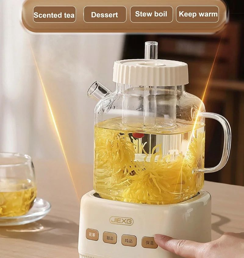 1000ml Multifunctional Health Pot Portable Travel Kettle Mini Tea Maker Smart Office Glass Flower Teapot Auto Keep Warm 360W