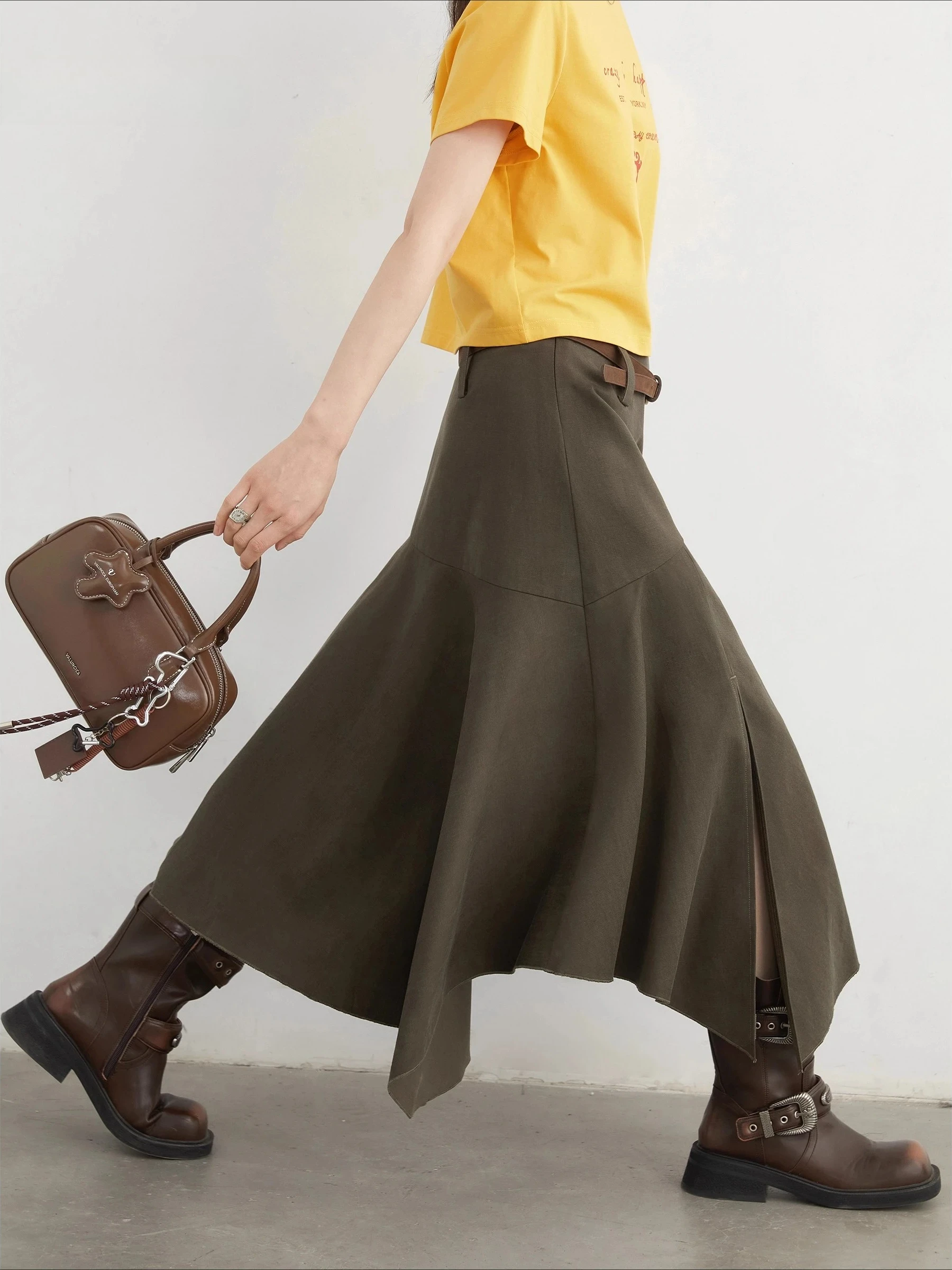 CHIC VEN Women Skirts Korean Solid Loose Irregular Hem Fish Tail Side Slit Skirt Female Clothing Spring Summer New 2025