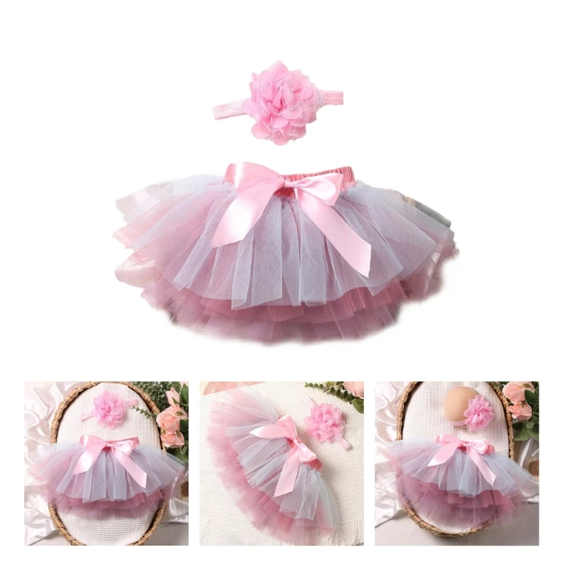 

2pcs/set Newborn Baby Girl Mesh Dress Costume Photo Prop Outfit Set Baby Girls Skirt with Headband used for 0-1 month