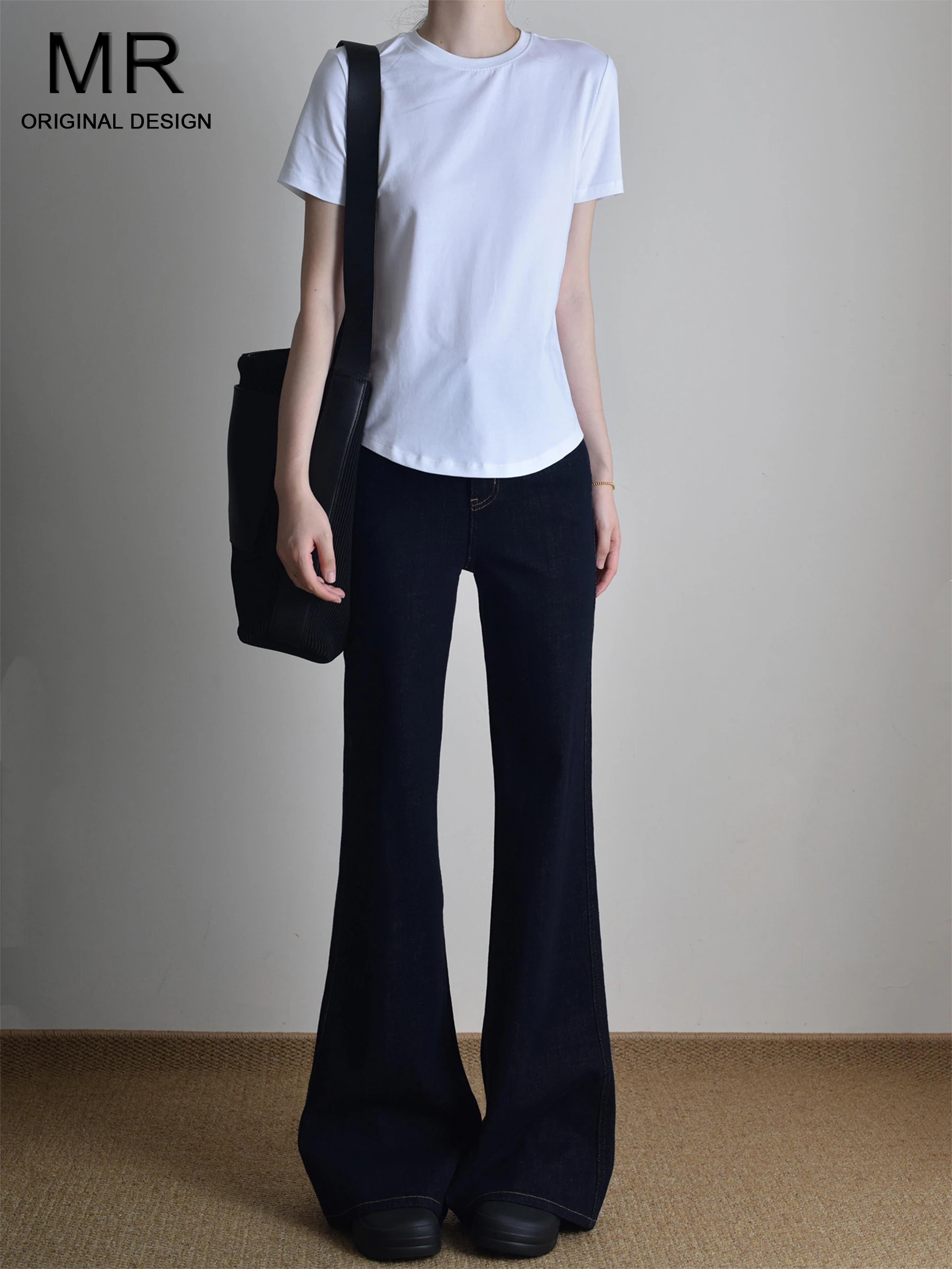 

Свободные синие джинсы-клеш для женщин, летний дизайн, с высокой талией, прямые брюки, повседневный американский стиль, джинсовая коллекция весна-лето