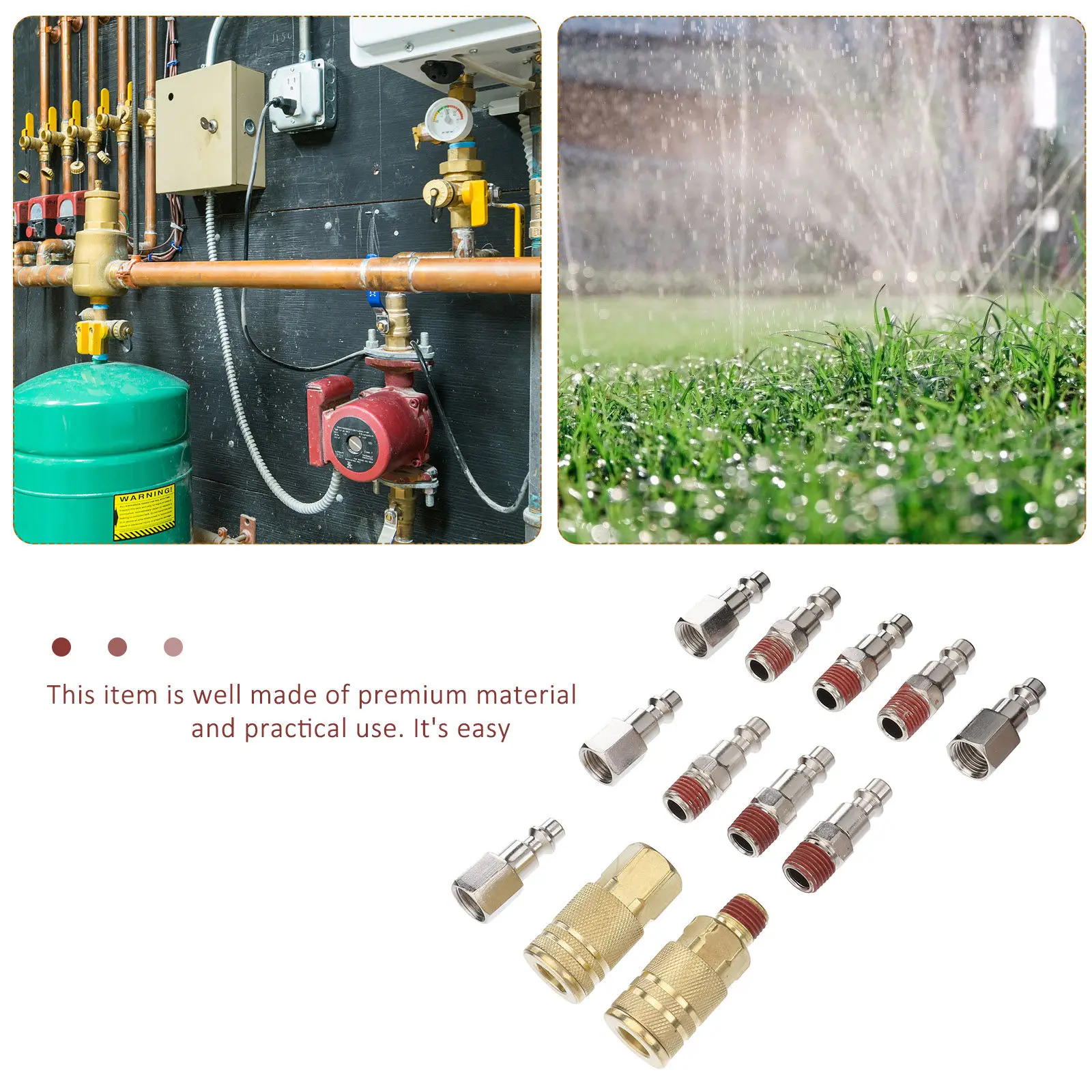 Pneumatic Air Coupler Plug Set 12 Piece Quick Connect Fittings for Air Hose Tools and Tubes Straight Reducers