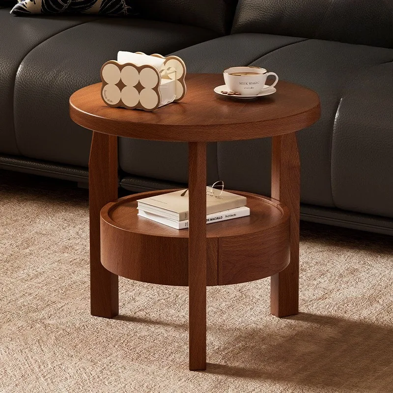 Solid Wood Sofa Side Table Living Room Balcony Small Round Storage Table Thickened High Load-bearing Capacity Room Decorations