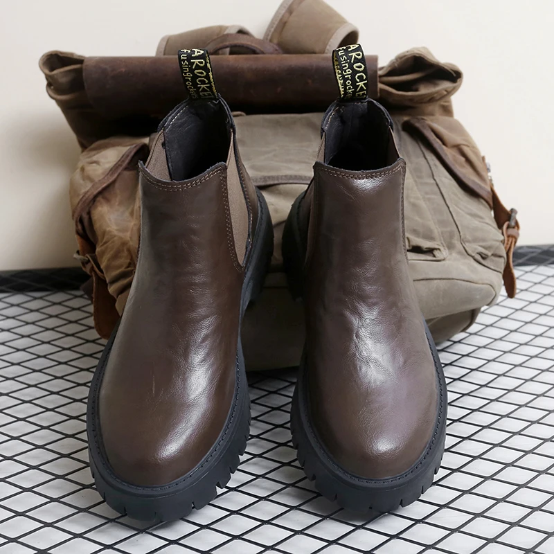 

Winter Men Thick Soled Short Boots Height Increasing Simple Casual Plush Warm Elastic Band Motorcycle Boots