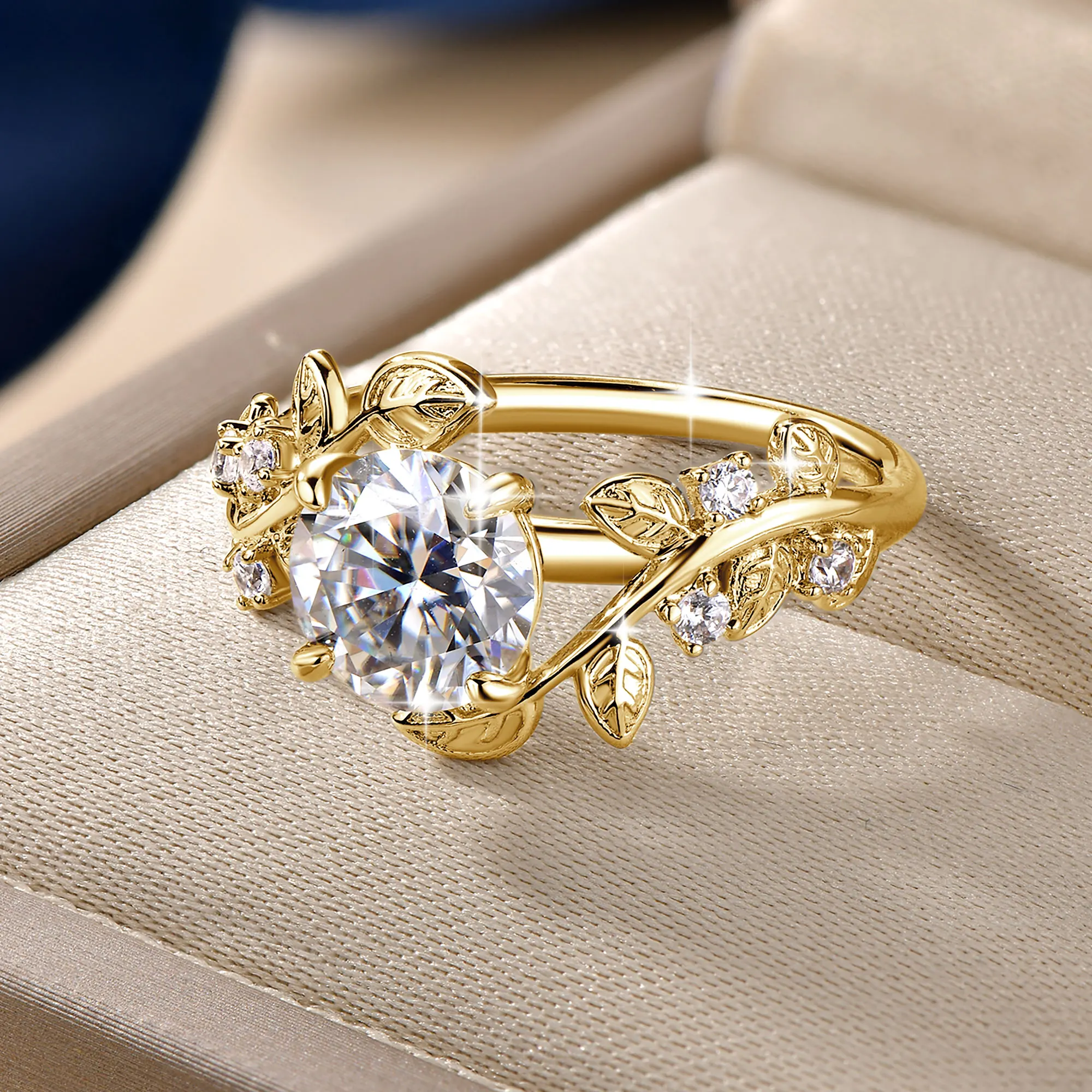 100% AINUOSHI Certified Luxury Real Moissanite Ring For Women 14K Gold Filled Wedding Engagement Band Female Rings Jewelry Gift