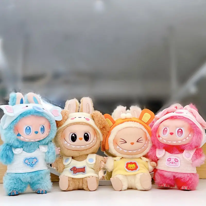 15/17cm 미니 인형 라부부 의류 세트 동물 점프수트 패턴 V1 V2 V3 라부부 옷 의상 헤어밴드 인형 액세서리 장난감