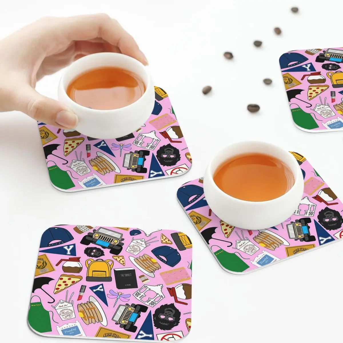 

Ultimate Fan Pattern Icons с принтом по всей поверхности, розовые подставки, кожаные салфетки, изоляционные кофейные коврики, домашние кухонные обеденные подушечки