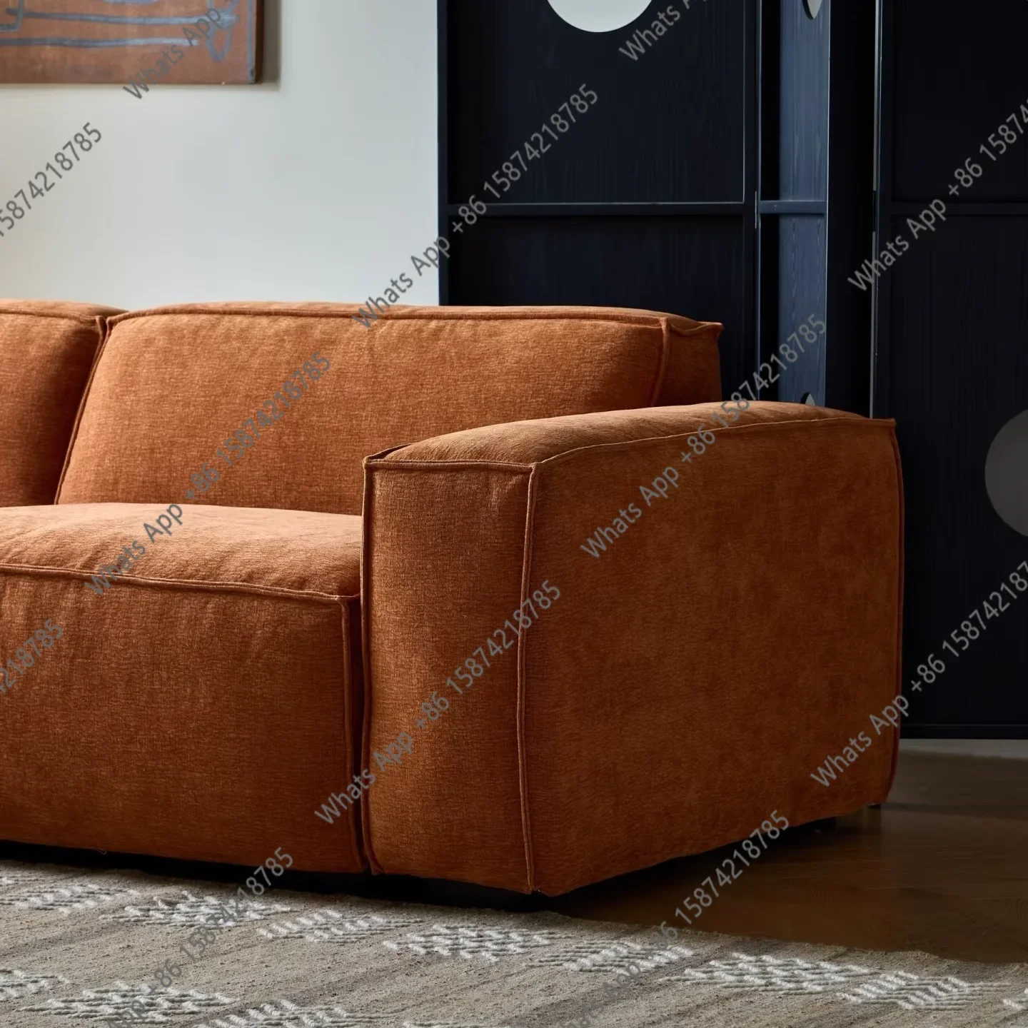 

Nordic design retro old money style three-person tofu module small apartment medieval Maillard living room fabric sofa