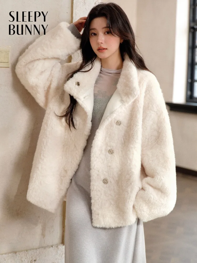 Warm Plush Jacket Women Lady Short Thick Coat Cozy Winter Outerwear Trendy Collar Style Daily Fashion Looks Layering Comfort