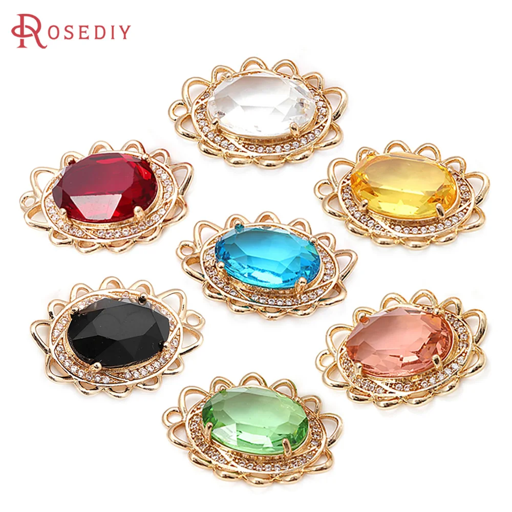 

4 шт., латунь, циркон, стекло, овальная форма, подвески, подвески, высокое качество, ожерелье, серьги, ювелирные аксессуары, Rosediy, официальная веб-сайт