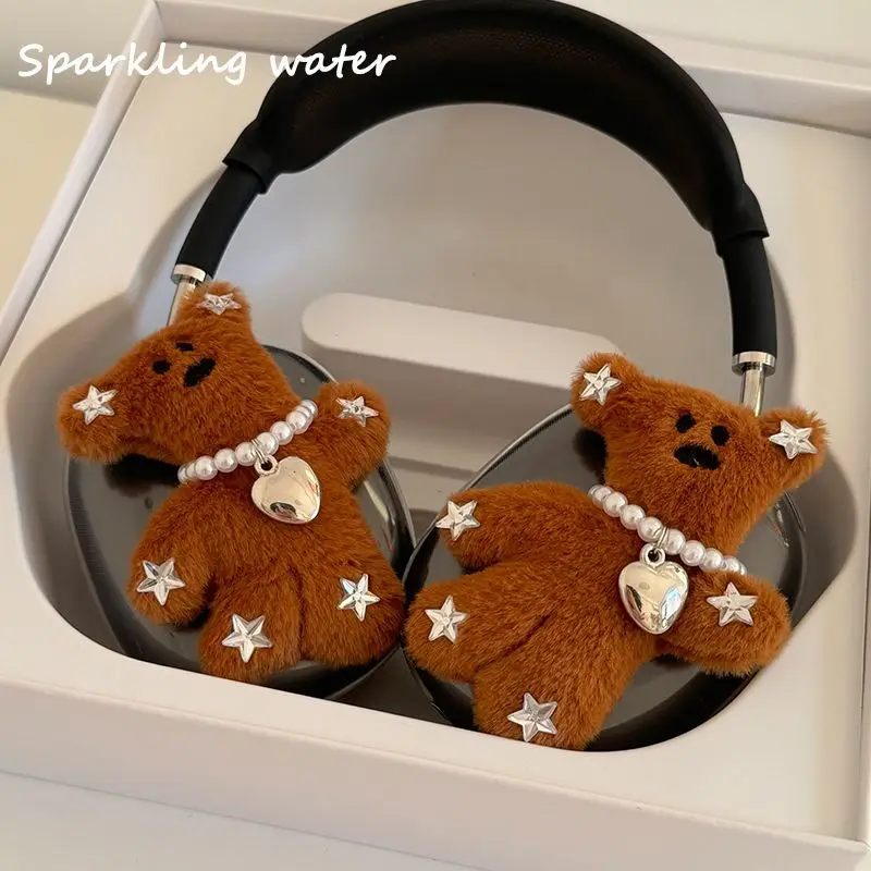 Urso de pelúcia airpods max caso feijão pérola bonito transparente casca macia fone de ouvido caso para presentes adorável estrela urso proteger fone de ouvido