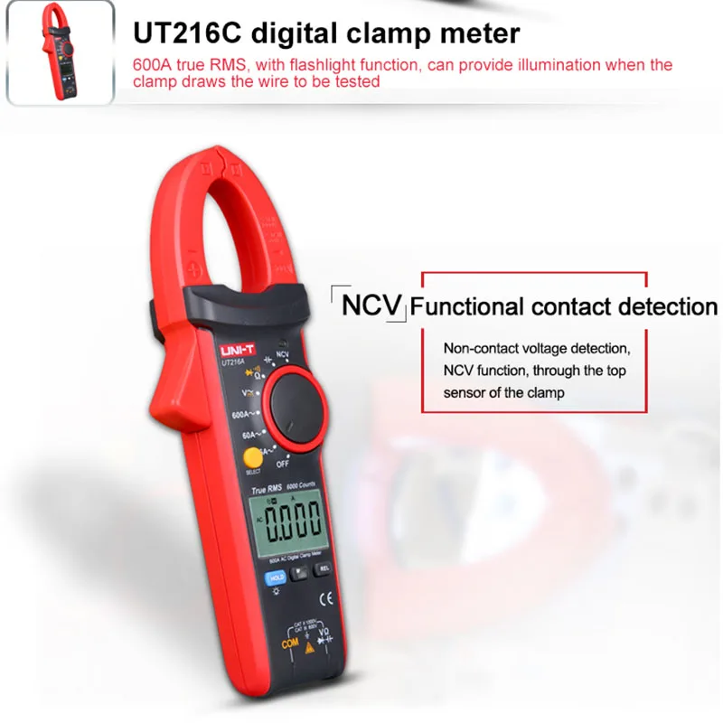UNI-T UT216C 600A Digital Clamp Meter AC DC Strom Auto Range Multimeter NCV V.F.C Diode LCD Taschenlampe Temperatur Tester