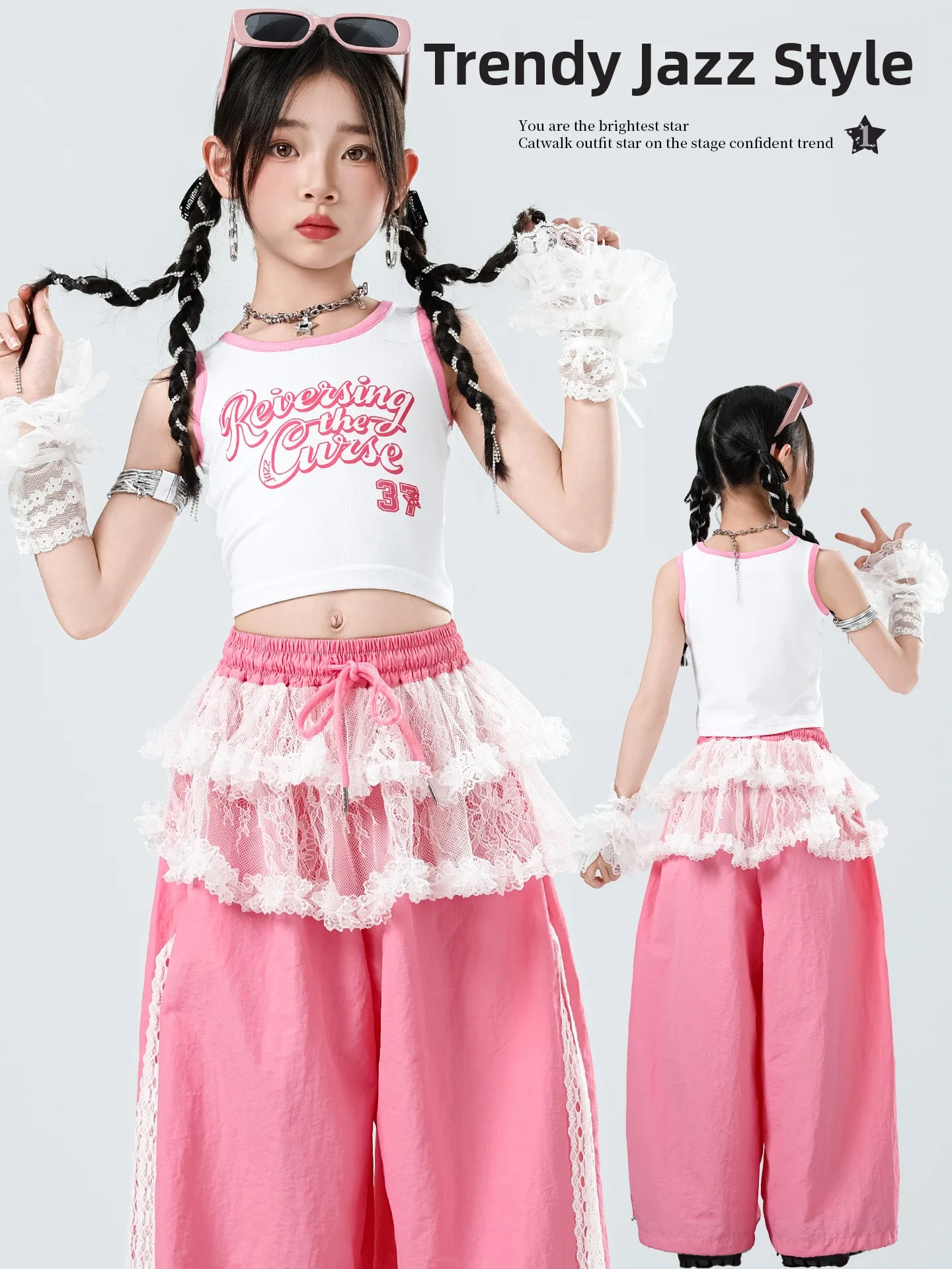Girls' Jazz Dance Performance Outfit Fashionable Streetwear Crop Top Model Walk Show Summer Clothes Healthy Fabric