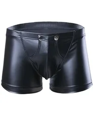 S-5XL Shiny Faux PU Leather Boxershorts Men Underwear Open Convex Pouch Boxer Briefs Hot Sexy Calzoncillos Tights Trunks Shorts