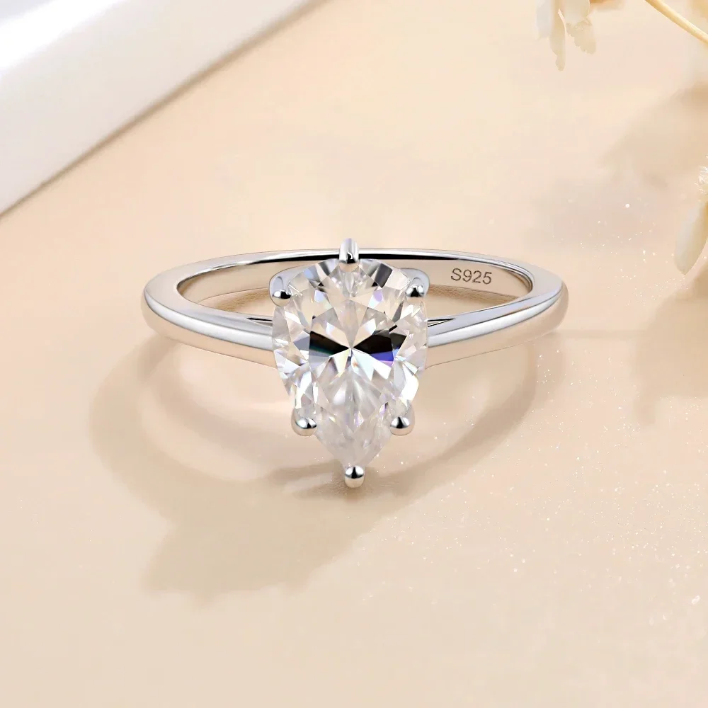 

LinkerLove 1/2ct Moissanite Engagement Rings Pear Cut Diamond Promise Ring for Women S925 Sterling Silver Wedding Luxury Jewelry