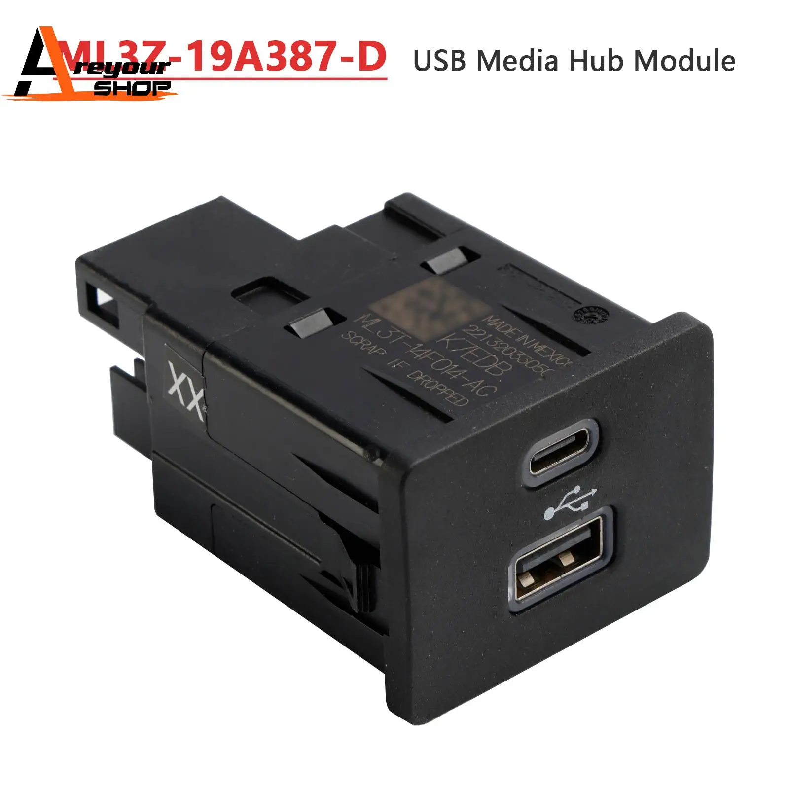 ML3Z-19A387-D USB Media Hub Module Sync 4 for Ford F-150 Expedition Bronco 2021 2022 2023 2024