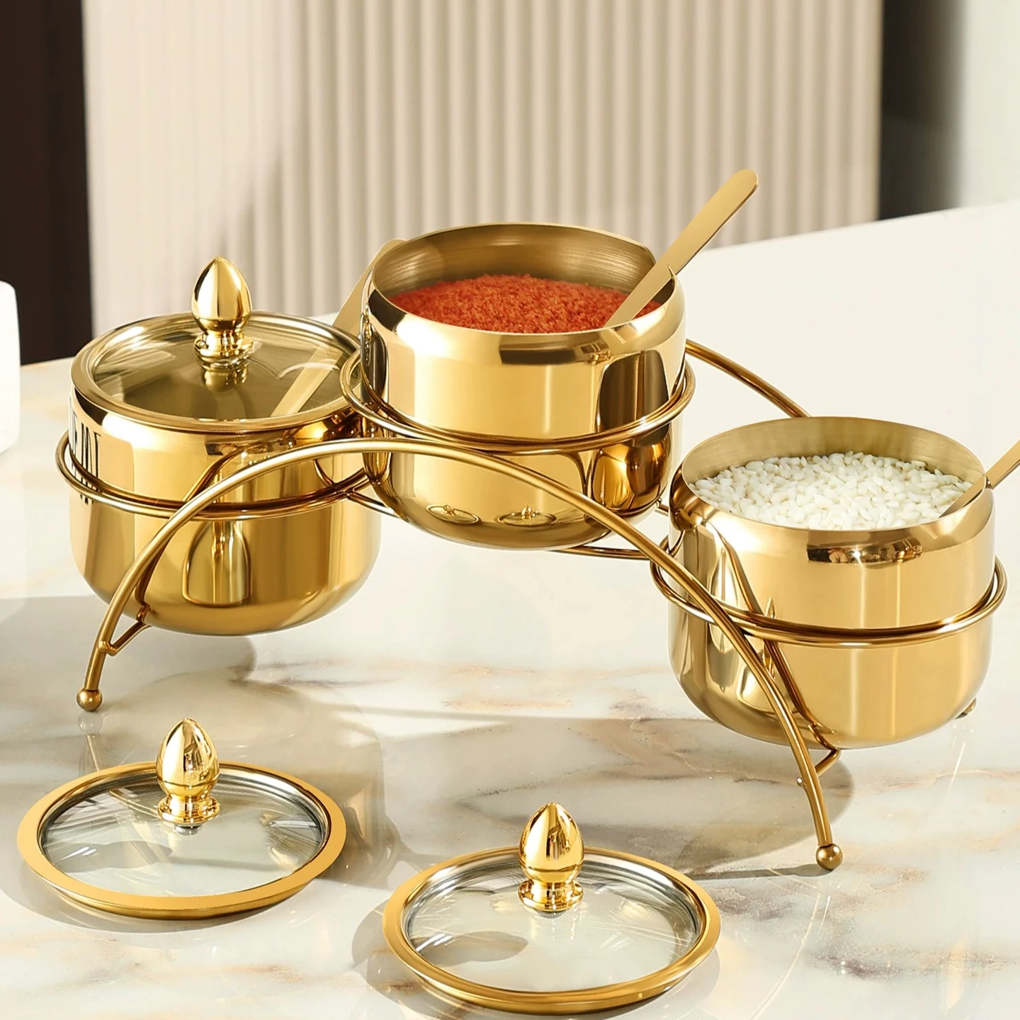 304 Stainless Steel Seasoning Tank Combination Set Kitchen Household Seasoning Bottle Storage Rack Oil Salt Tank with Spoon