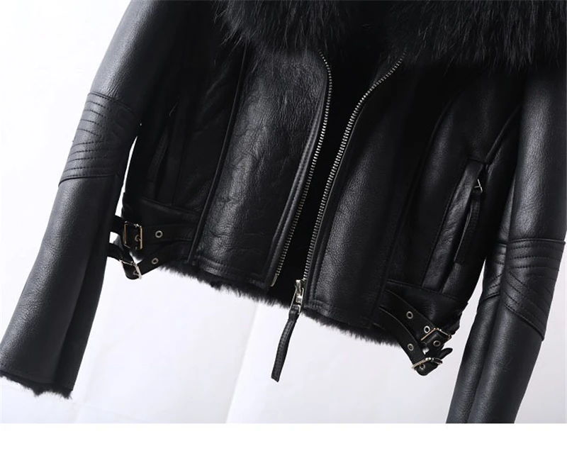 ANNSIRGRA Genuine Sheepskin Jacket Fashion Fox Fur Collar Overcoats Luxury Winter Women Coat