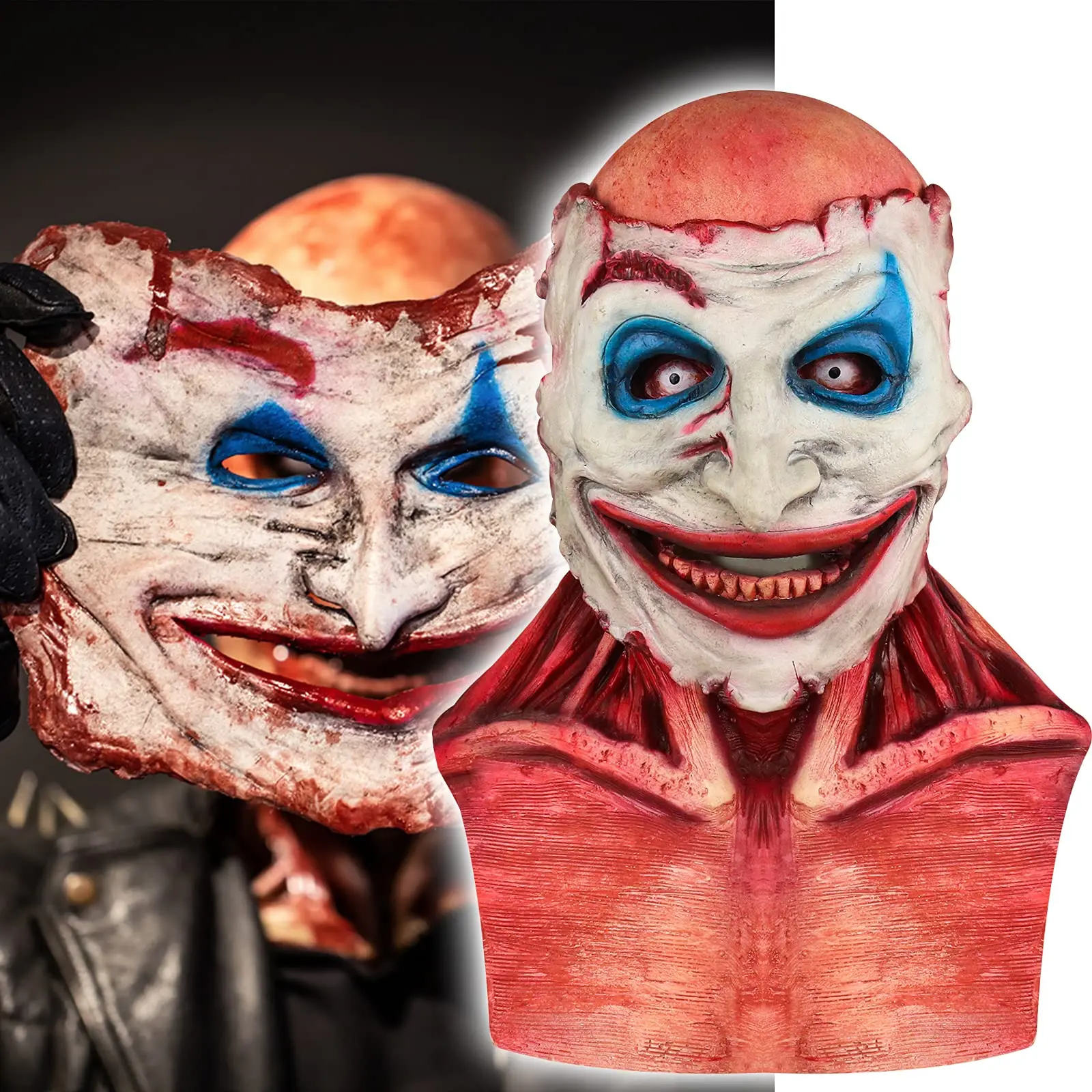 

Which Is Me Scary Halloween Mask Tear-Off Type Skeleton Joker or Ghost Rider Double Latex Mask Creepy Cosplay Props